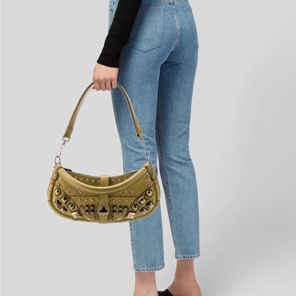 Burberry Prorsum Green Leather Studded Shoulder Bag - Picture 2 of 6